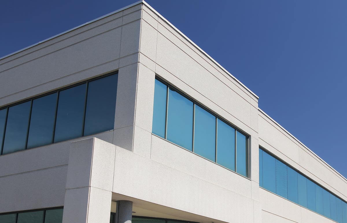 Exterior of an office building on a sunny day